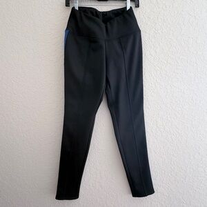 T By Talbots Womens Fleece Pants Black Leggings Pull On Blue Striped Size XS